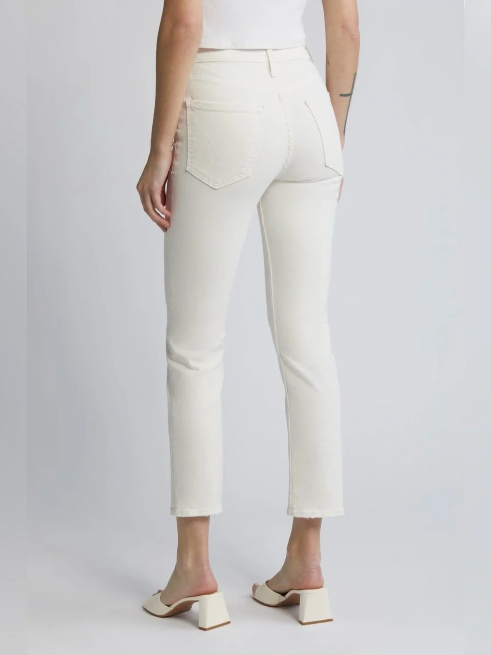 MOTHER The Tomcat Ankle Cream Puffs High Rise Straight Leg Jean Off White 27